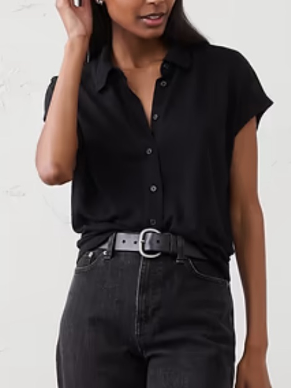 NWT Banana Republic linen blend collared top black extra large
